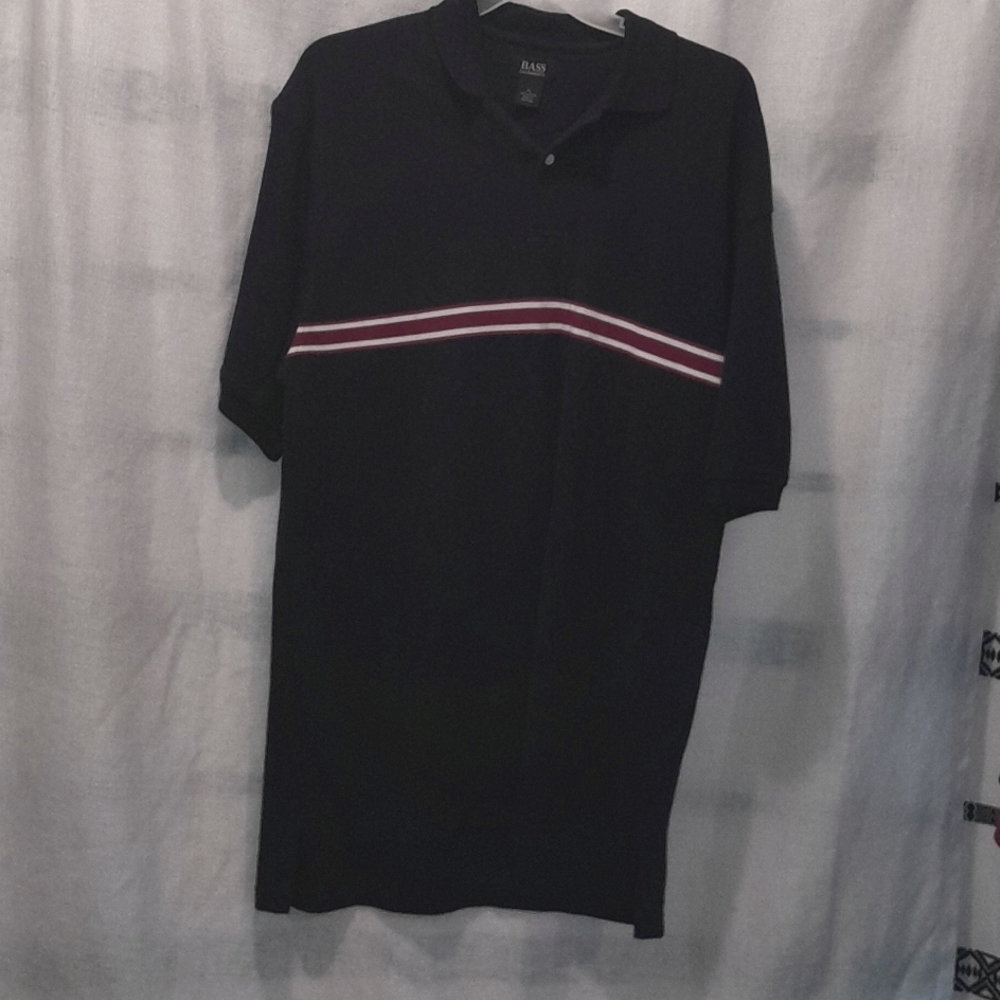 Bass Men's Black Polo Shirt with Red Stripe